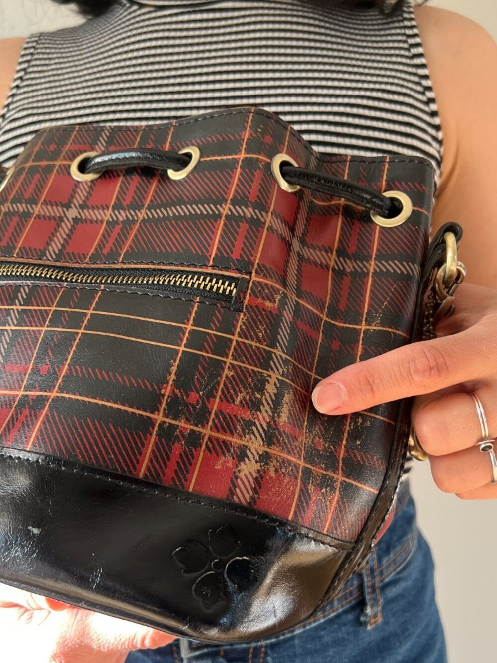 Patricia‎ Nash Red Black Tartan Plaid Civetta Bucket Crossbody Shoulder Bag - Picture 13 of 13